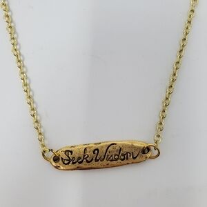 Plated Bar Necklace- Double Sided "Seek Wisdom"